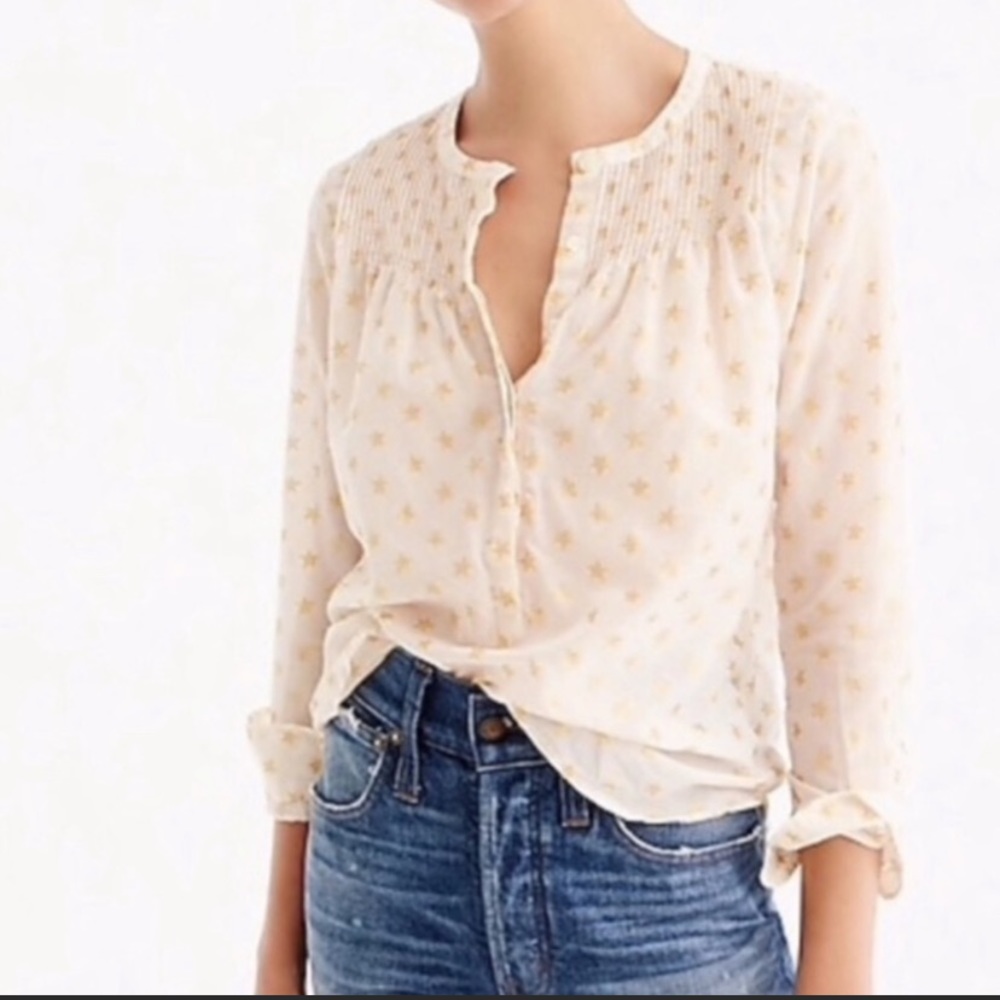 J. Crew Cotton/Silk Blend Popover with Gold Stars